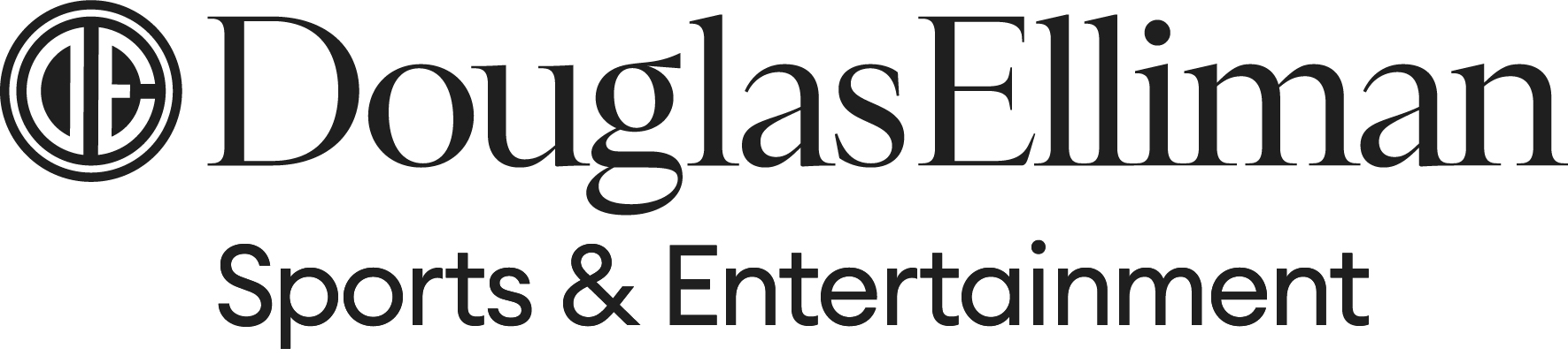 Douglas Elliman Sports & Entertainment logo: the DE circle monogram beside the Douglas Elliman wordmark, with Sports & Entertainment below.